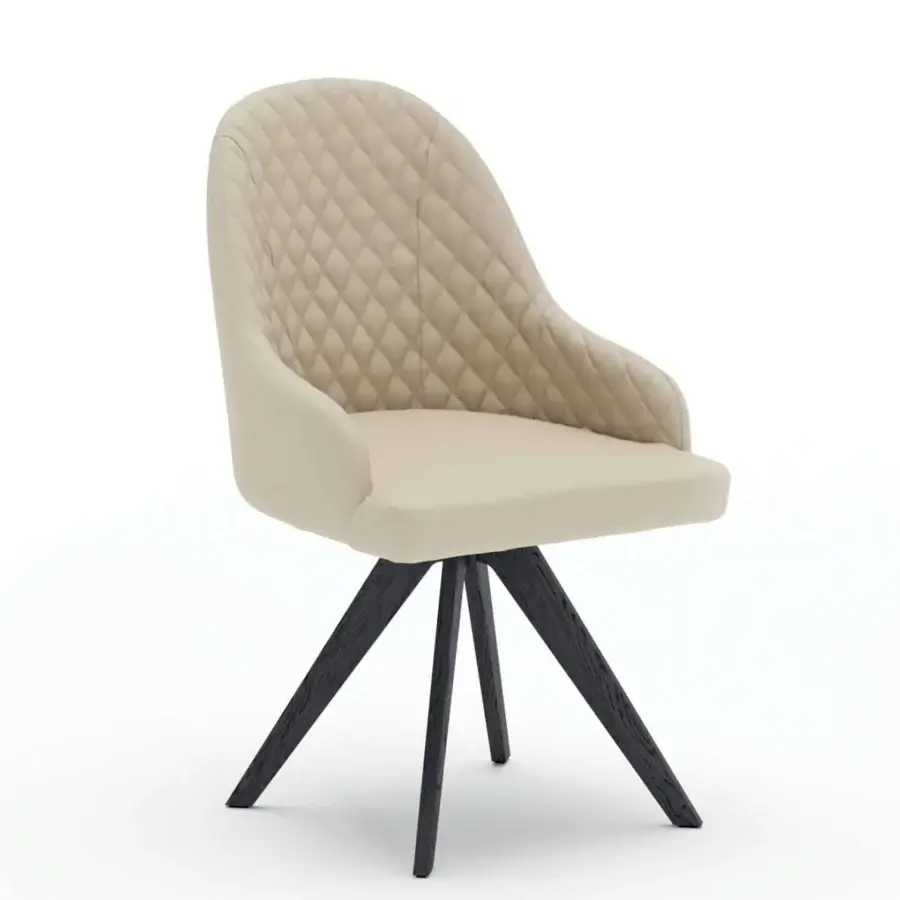Superior Ozzio Italia Olimpia - Gilda armchair with slender dark wooden base and quilted light beige textile upholstery