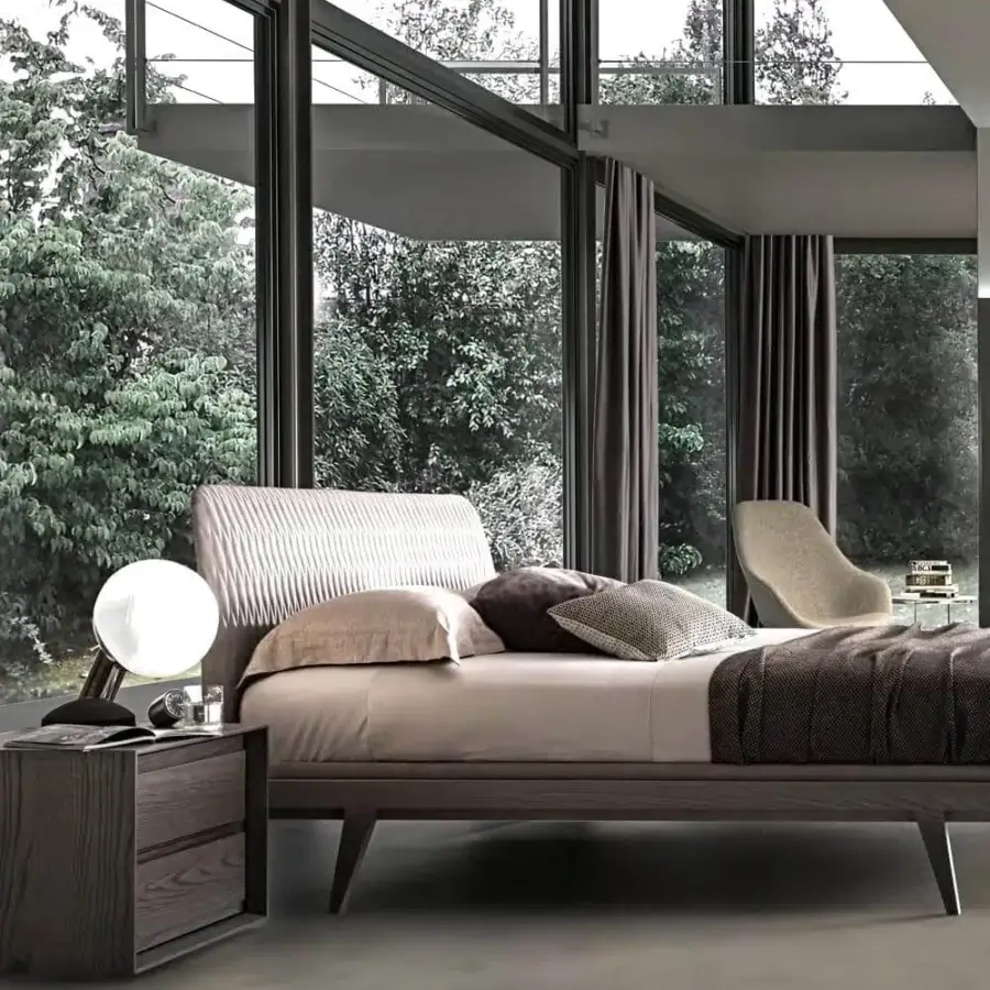 Distinguished Presotto Memories nightstand in dark gray wood veneer with matte finish and minimalist grip grooves
