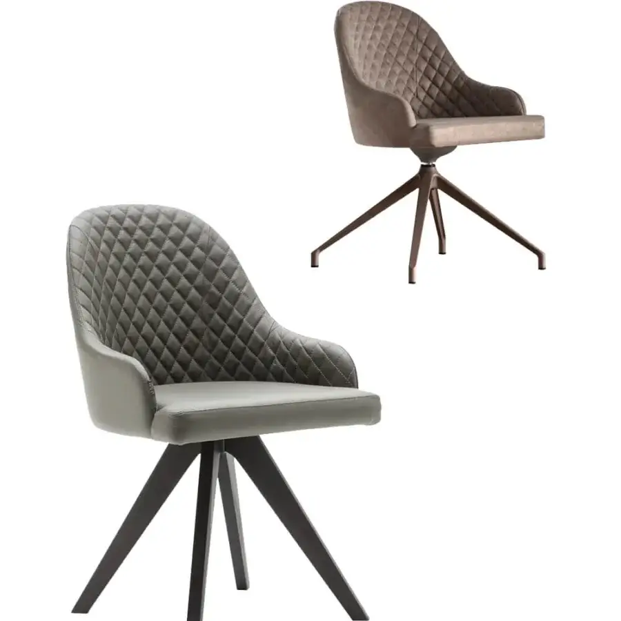 Distinguished Ozzio Italia Olimpia - Gilda armchair in gray textile with a dark brown wood base and quilted diamond pattern