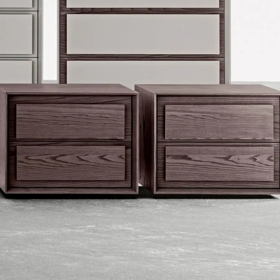 Exceptional Presotto Memories nightstand crafted in wood veneer with matte finish and warm medium brown tones