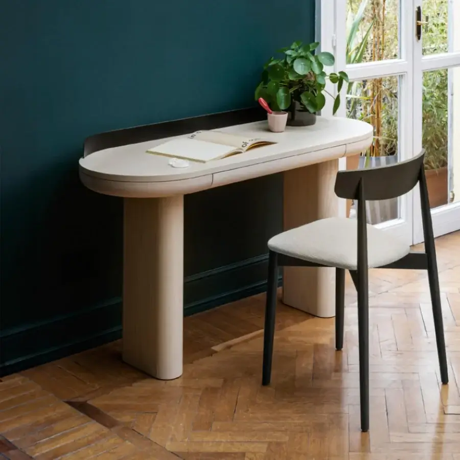 Superior Miniforms Jumbo desk crafted in Italy with natural wood tone and smooth matte finish including a small drawer