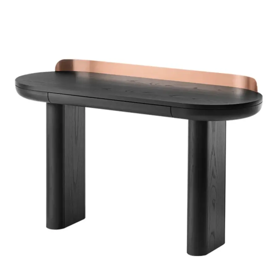 Distinguished Miniforms Jumbo desk crafted in Italy with dark wood and a striking horizontal metal accent offering discreet storage
