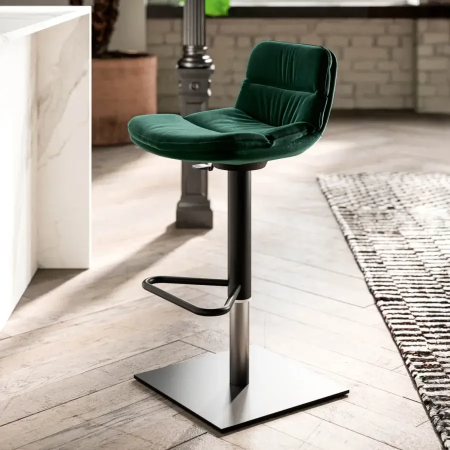 Distinguished Ozzio Italia Marlon - Morfeo - Morris stool with deep green textile upholstery and a black to silver metallic base