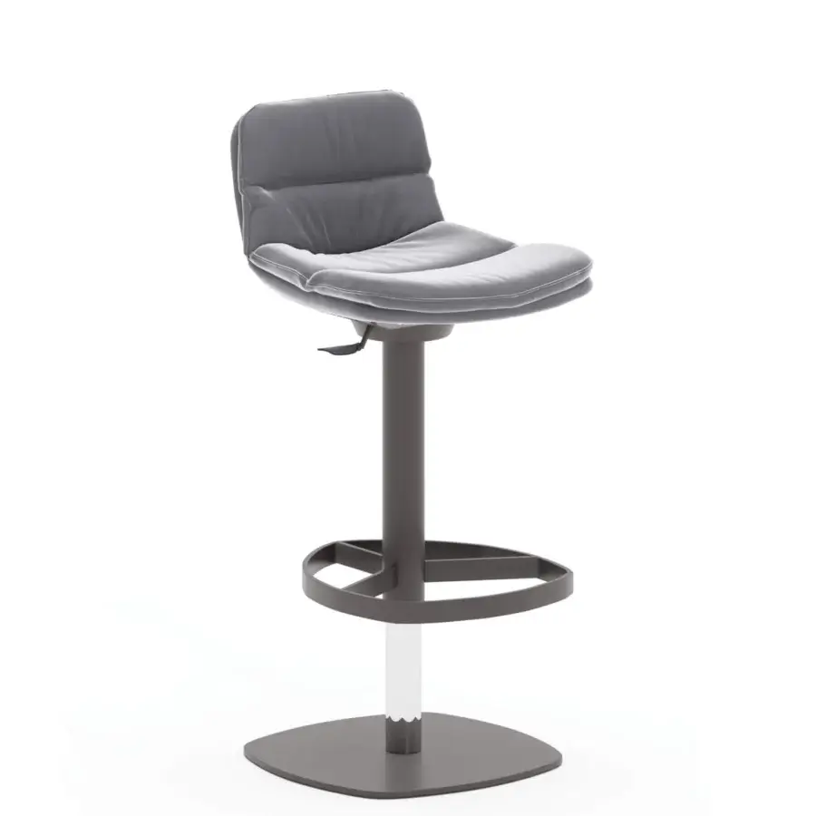 Lavish Ozzio Italia Marlon - Morfeo - Morris stool with plump gray textile upholstery and matte gray metal pedestal