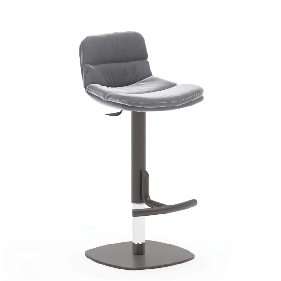Superior Ozzio Italia Marlon stool with padded gray textile and dark gray metal frame construction