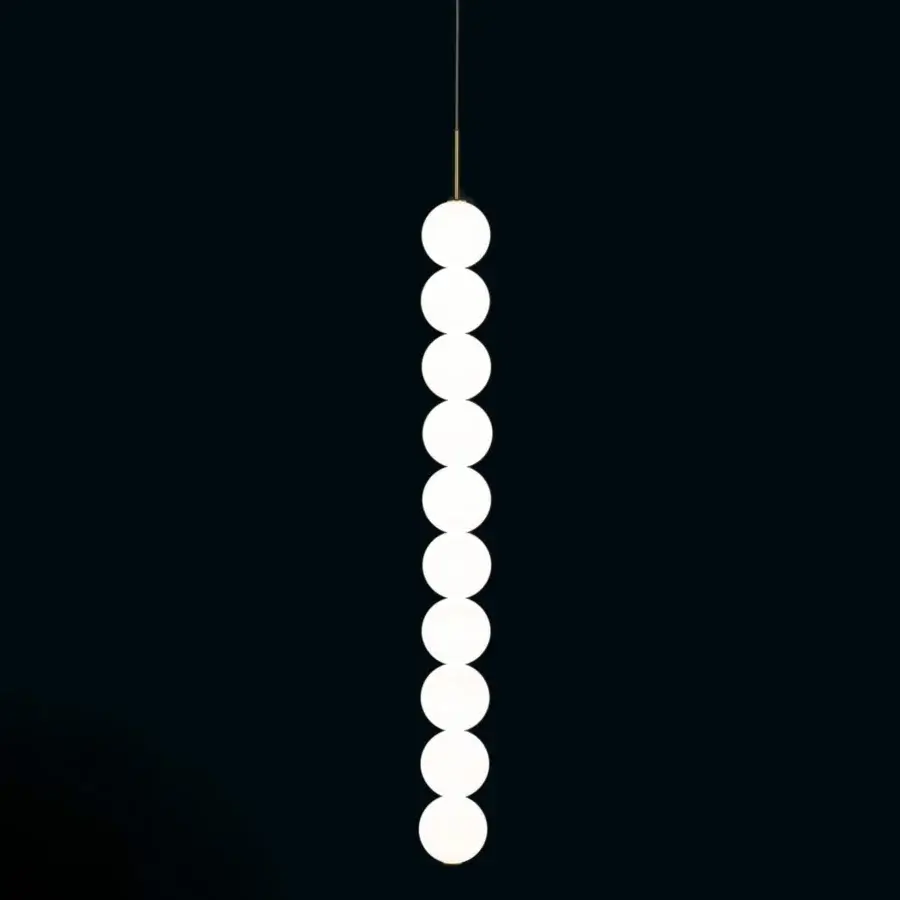 Exclusive Terzani Abacus suspension lamp with nine satin white glass diffusers and gold-colored metal finish
