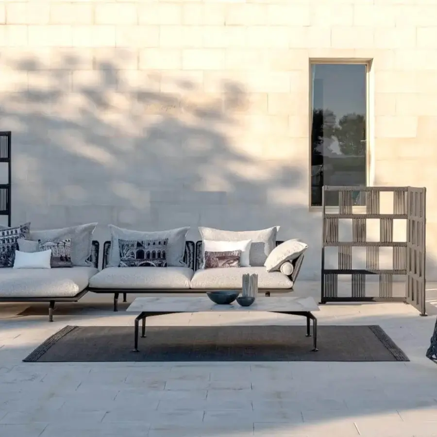 Exceptional Talenti Cruise coffee table with a rectangular Calacatta porcelain stoneware top and dark powder-coated aluminum frame