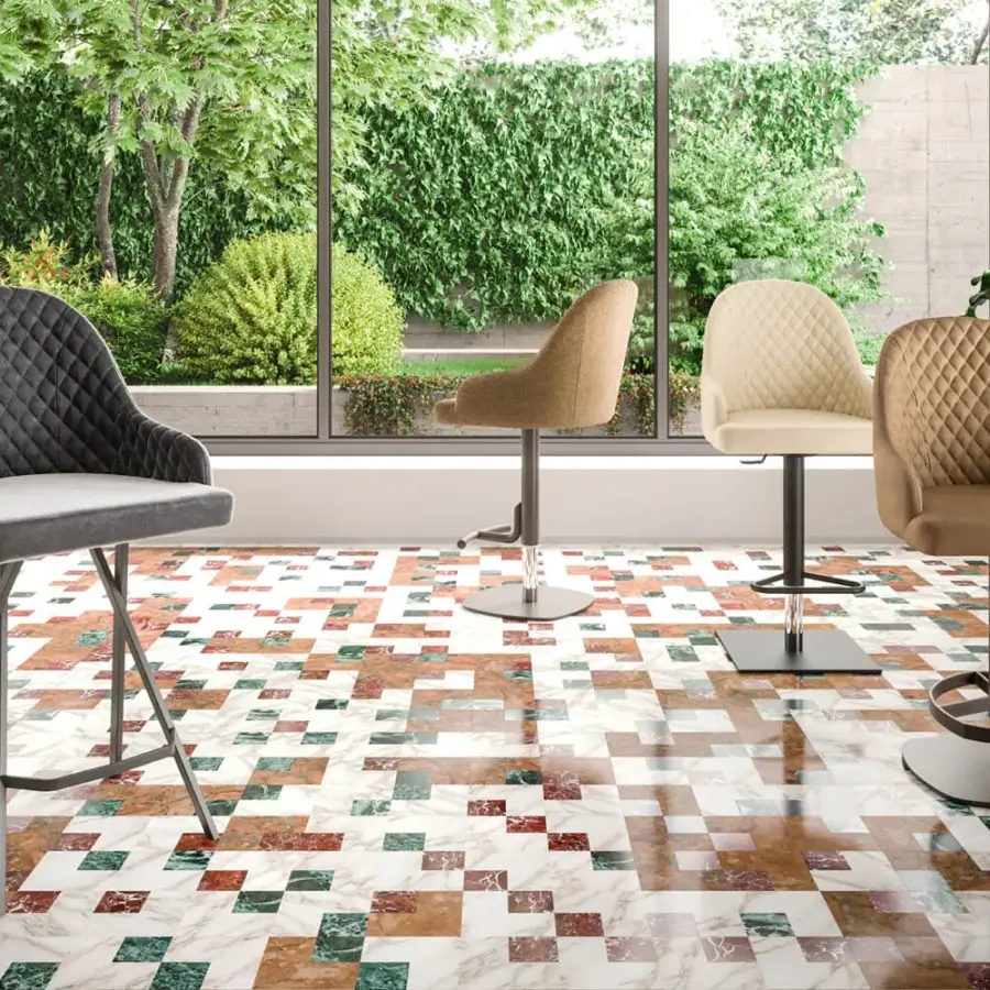 Exceptional Ozzio Italia Febo stool in light cream with quilted backrest and dark metal base
