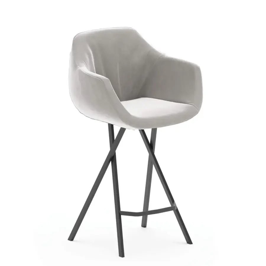 Distinguished Ozzio Italia Dumbo stool with a light gray upholstered seat and sleek dark metal criss-cross base