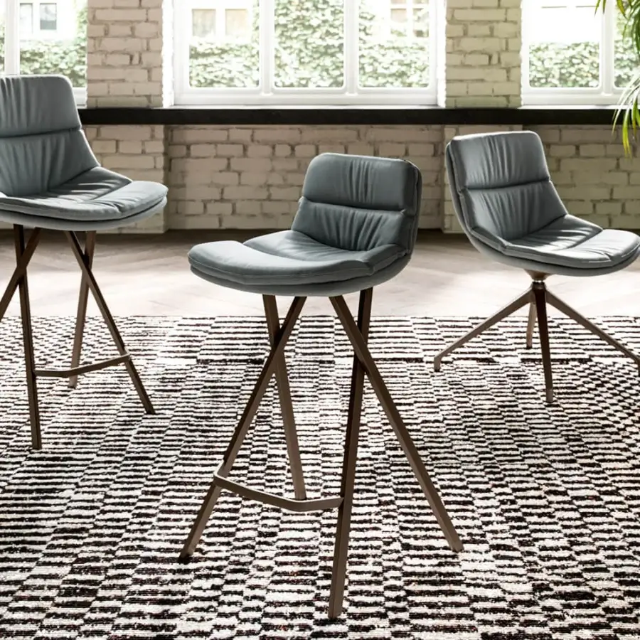 Superior Ozzio Italia Roy stool with plush gray upholstery and sleek bronze matte angled metal legs