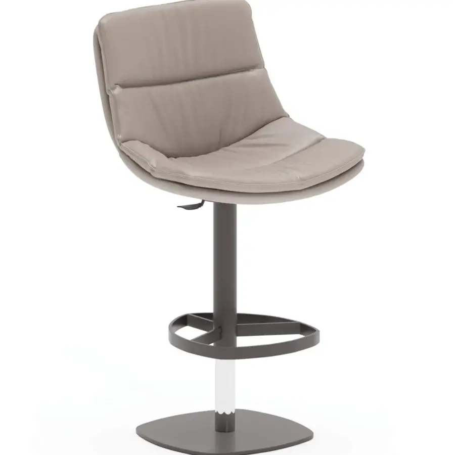 Superior Ozzio Italia Coco stool with light gray surfaces, tone-on-tone stitching and a sleek metal base built with a footrest