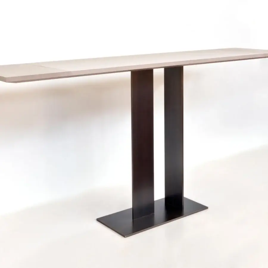 Superior Casa Casati Berlino console with light beige matte wood and dark brown matte base crafted with signature orange lacquer