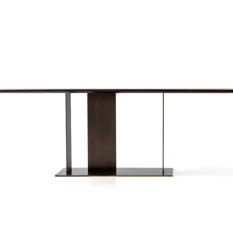 Exceptional Casa Casati Berlino console crafted with dark matte wood and bronzed metal supports, finished in signature Orange lacquer