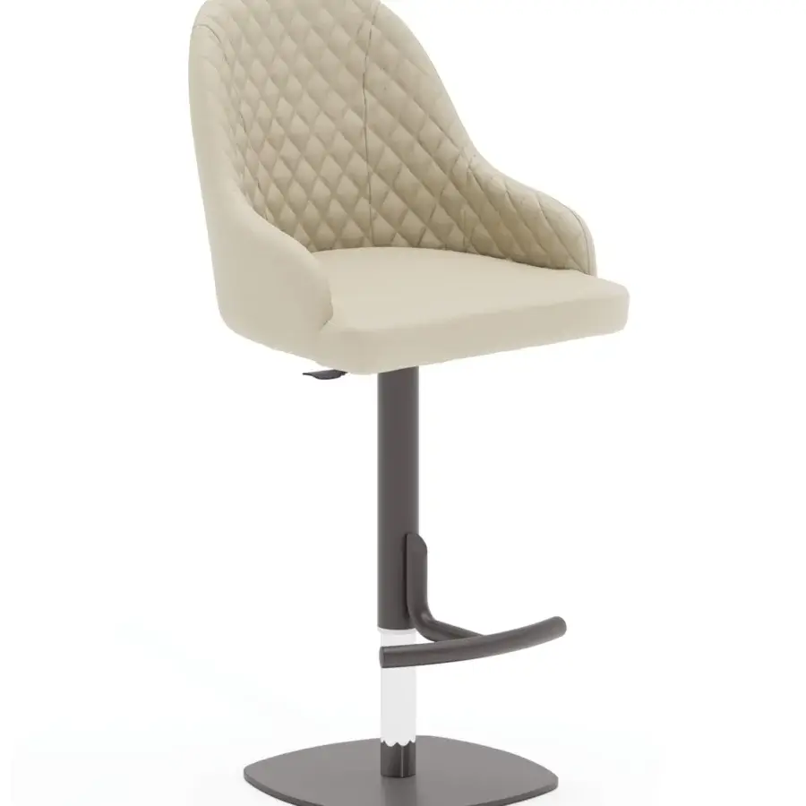 Lavish Ozzio Italia Dylan-Brando-Prometeo stool with light beige quilted synthetic upholstery and dark grey metal frame