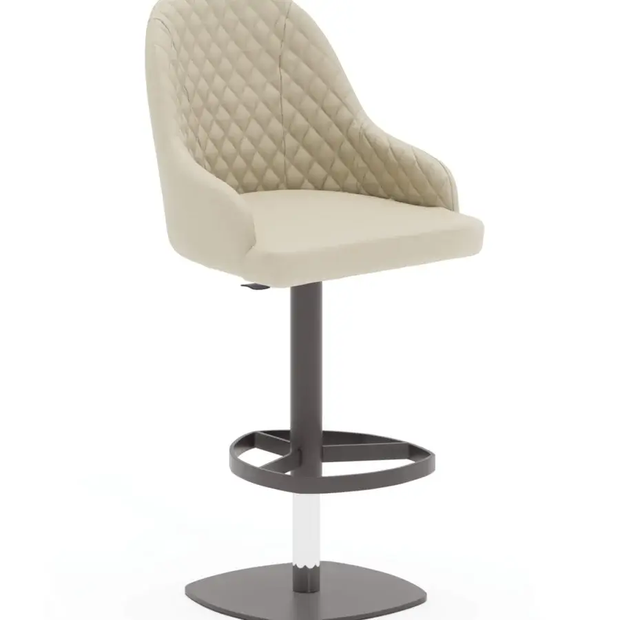 Exceptional Ozzio Italia Dylan-Brando-Prometeo stool with light beige quilted upholstery and chrome metal base