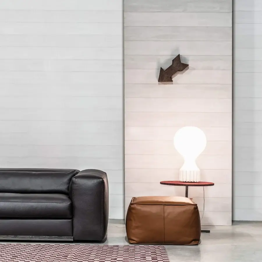 Distinguished Cierre1972 Soft Ottoman, a minimalist ottoman upholstered in smooth light brown leather with a pristine finish