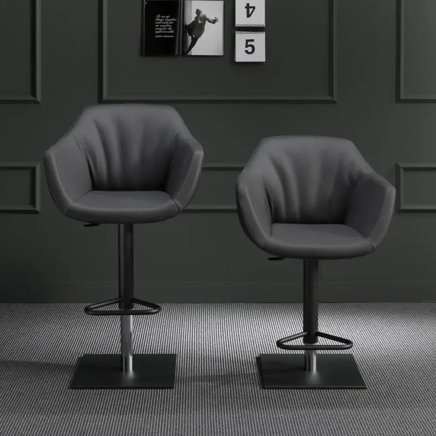 Exceptional Ozzio Italia Piquet - Nemo - Boris stool with a black metal base and dark matte synthetic leather upholstery