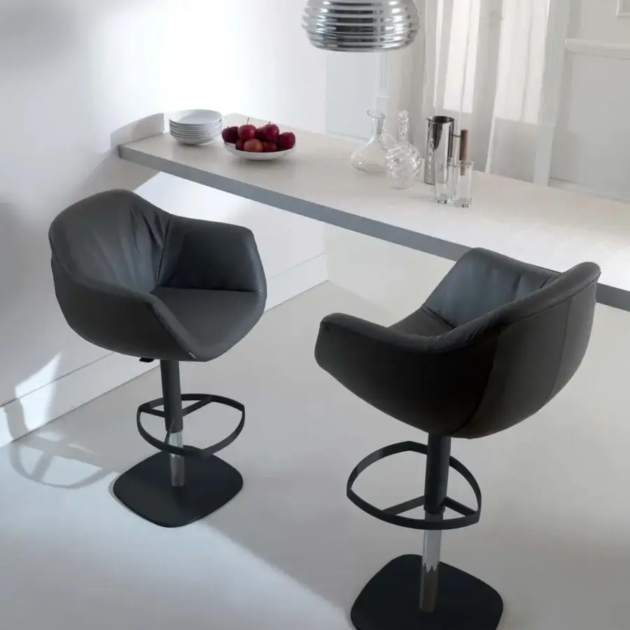 Distinguished Ozzio Italia Piquet - Nemo - Boris stool with fully upholstered seat and sturdy metal base in a smooth dark finish
