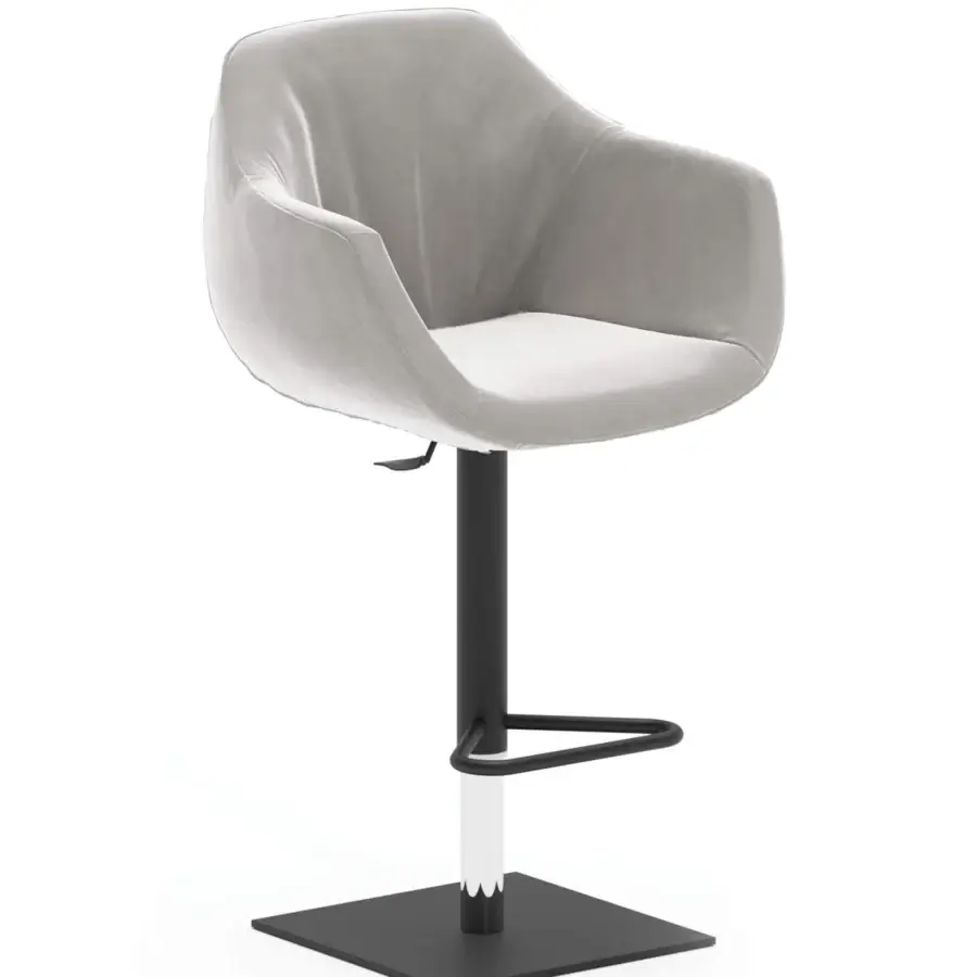 Exceptional Ozzio Italia Piquet - Nemo - Boris stool with light gray upholstery and mixed matte glossy metal base