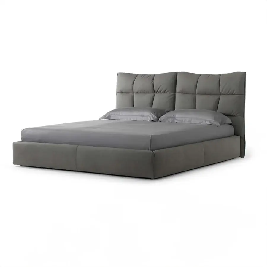 Captivating Cierre1972 Eva II bed crafted in matte gray textile with a tufted headboard and squared form