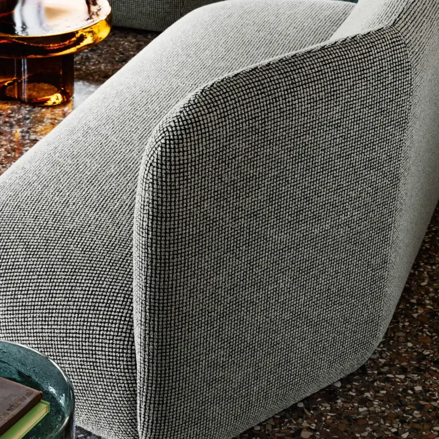 Distinguished Miniforms Botera sofa, a modular seating system upholstered in textured textile with a matte finish