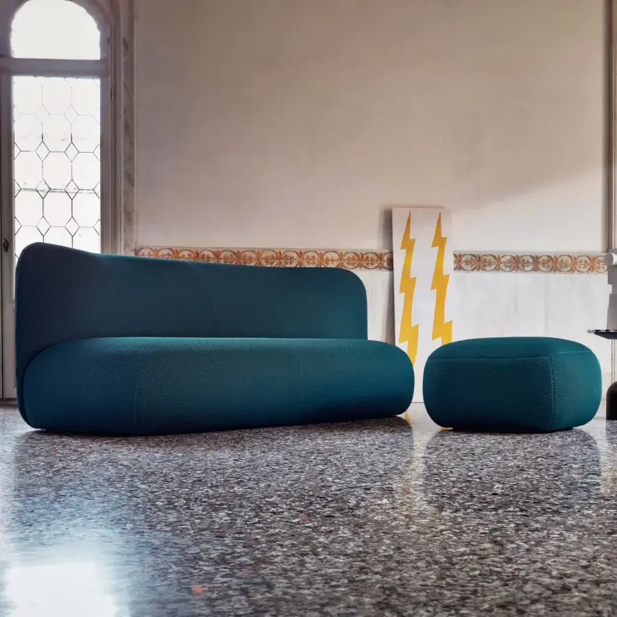 Captivating Miniforms Botera sofa, a modular seating system upholstered in deep teal textile with curved form