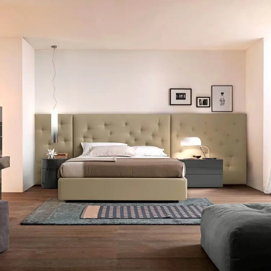 Elegant Presotto Wing nightstand with wood particleboard, matt lacquered grey finish and side grip drawers