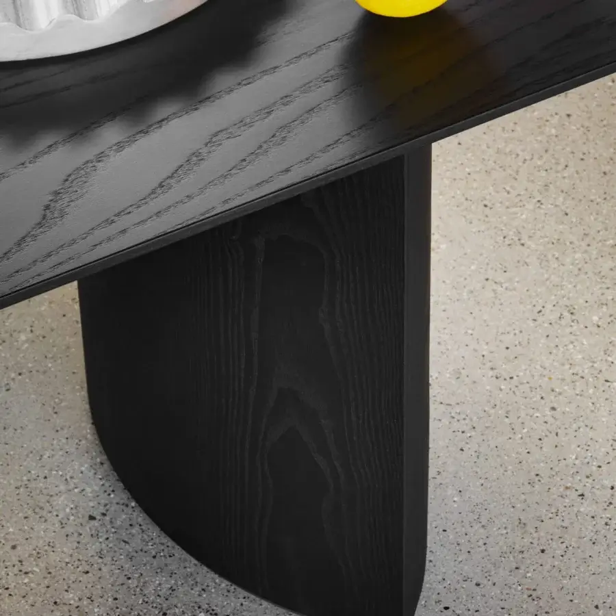 Elegant Miniforms Plauto Maxxxi conference table in black matte wood with a singular semi-circular leg supporting its expansive top