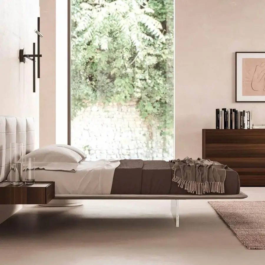 Superior Presotto Wing nightstand with dark walnut wood and smooth matte lacquer finish crafted in Italy