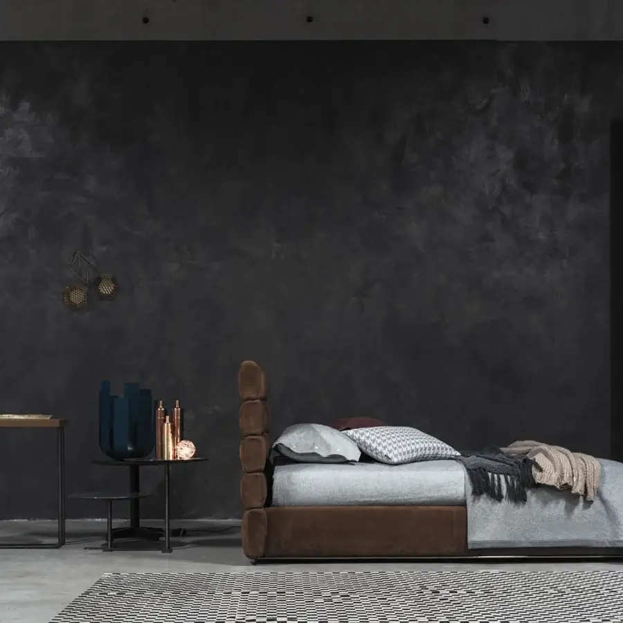 Superior Cierre1972 Monet bed with rich brown suede textile upholstery and chromed metal bases