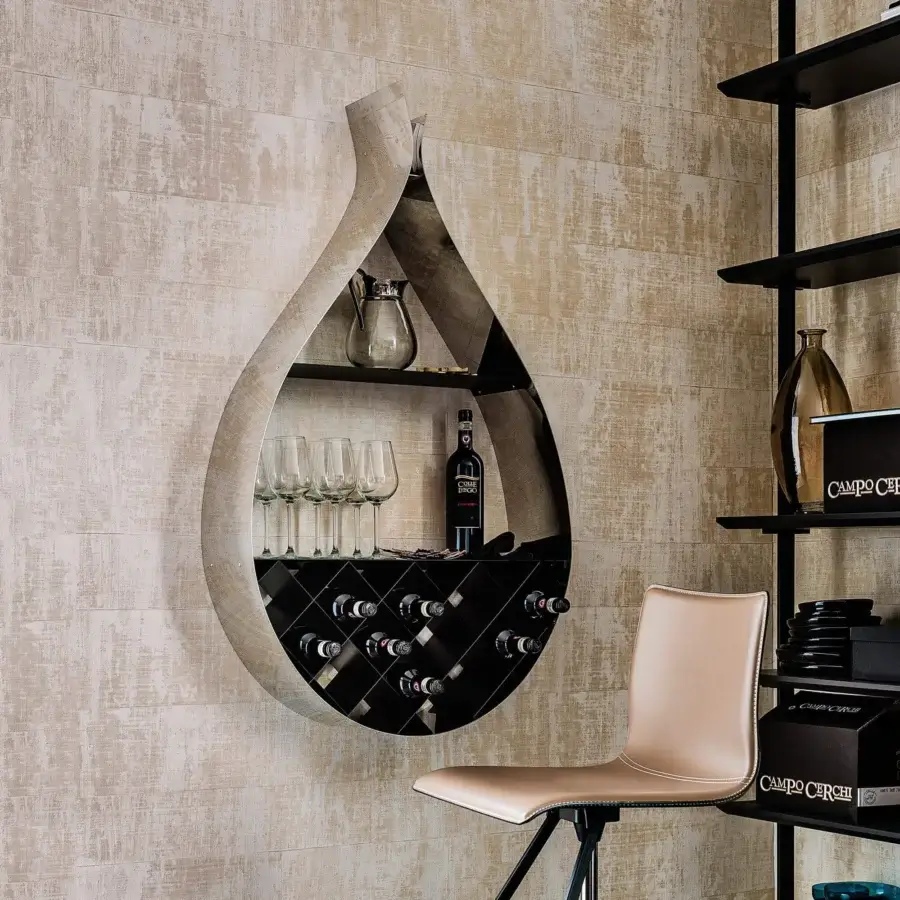 Elegant Cattelan Italia Drop wine rack crafted in wood with a subtly textured neutral tone and curved shelving