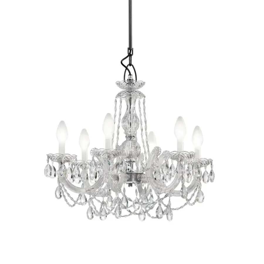 Distinguished Masiero DRYLIGHT Chandelier outdoor light crafted in clear methacrylate with crystal-like pendants and a dark metal chain