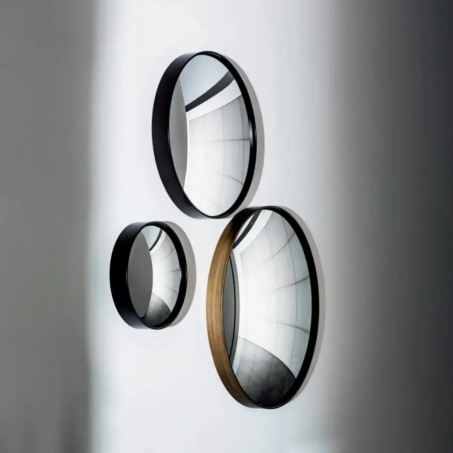 Distinguished Sovet Italia Sail mirror with a convex form and burnished brass lacquered metal frame