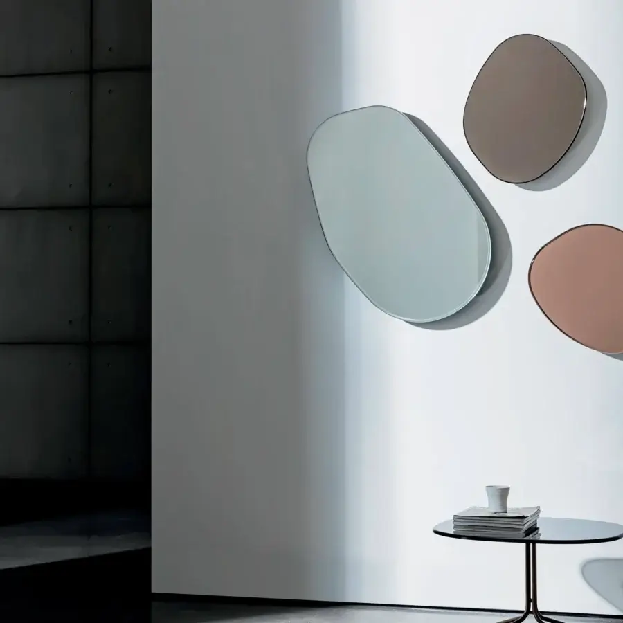 Exceptional Sovet Italia Gocce Di Rugiada mirror with warm reddish-brown extra-light mirrored glass and polished round edge