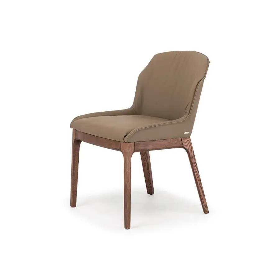Distinguished Cattelan Italia Musa chair with taupe upholstery and a solid wood base in a smooth medium-toned brown finish