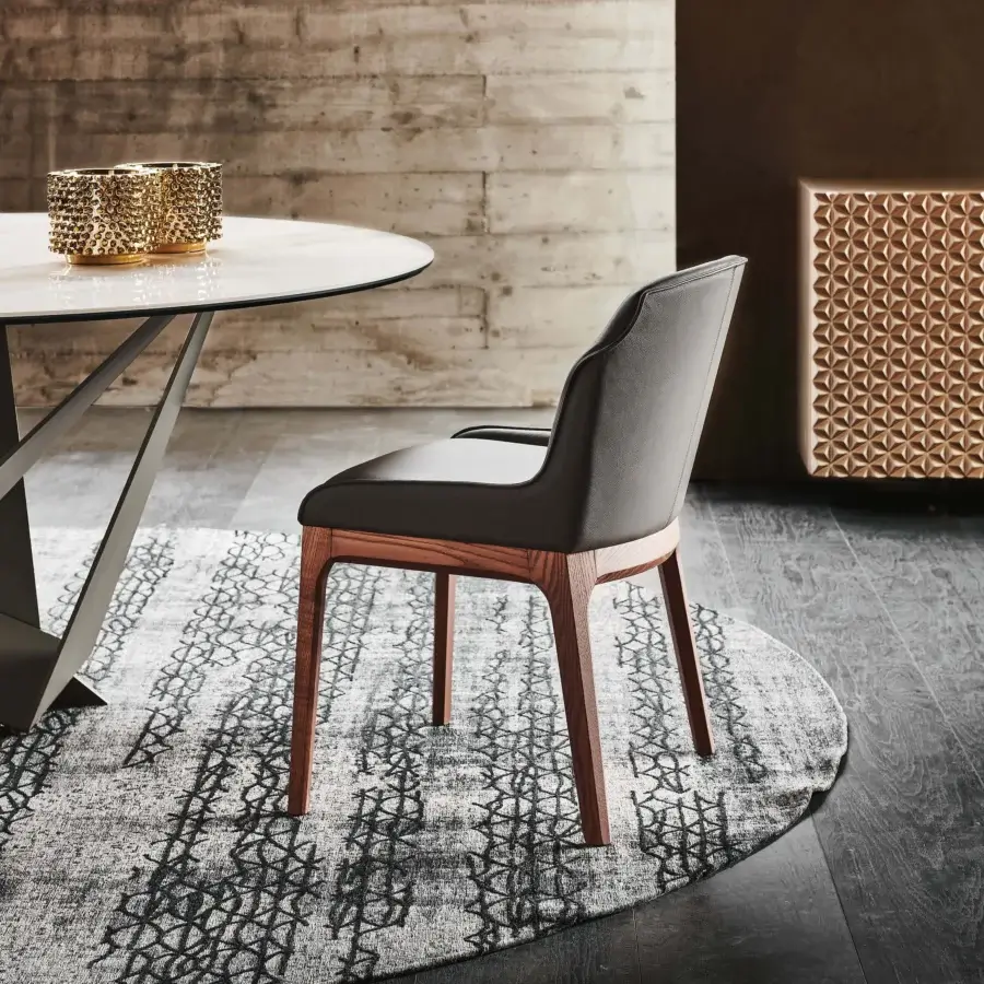 Distinguished Cattelan Italia Musa chair with dark gray upholstery and reddish-brown stained solid wood frame