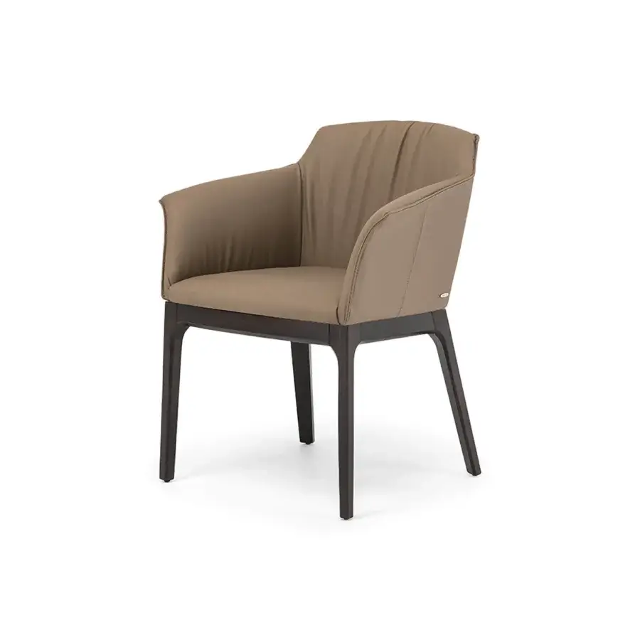 Distinguished Cattelan Italia Musa chair with light brown upholstery and dark brown solid wood frame built with curved elements