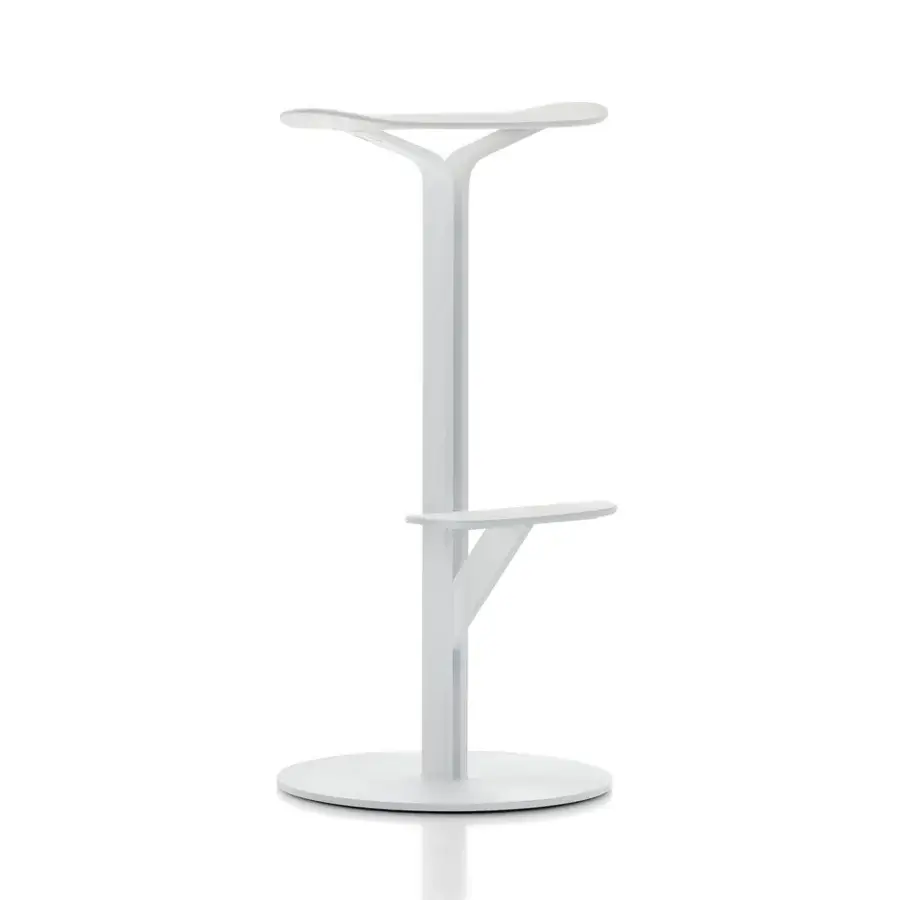 Elegant MDF Italia Duetto stool in pure white with a powder-coated micro-goffered steel frame and glass-filled polypropylene seat