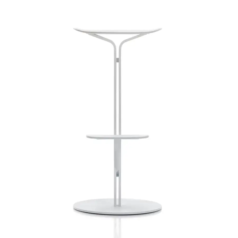 Distinguished MDF Italia Duetto stool with sinuous white polypropylene and powder-coated steel blades in a matte finish
