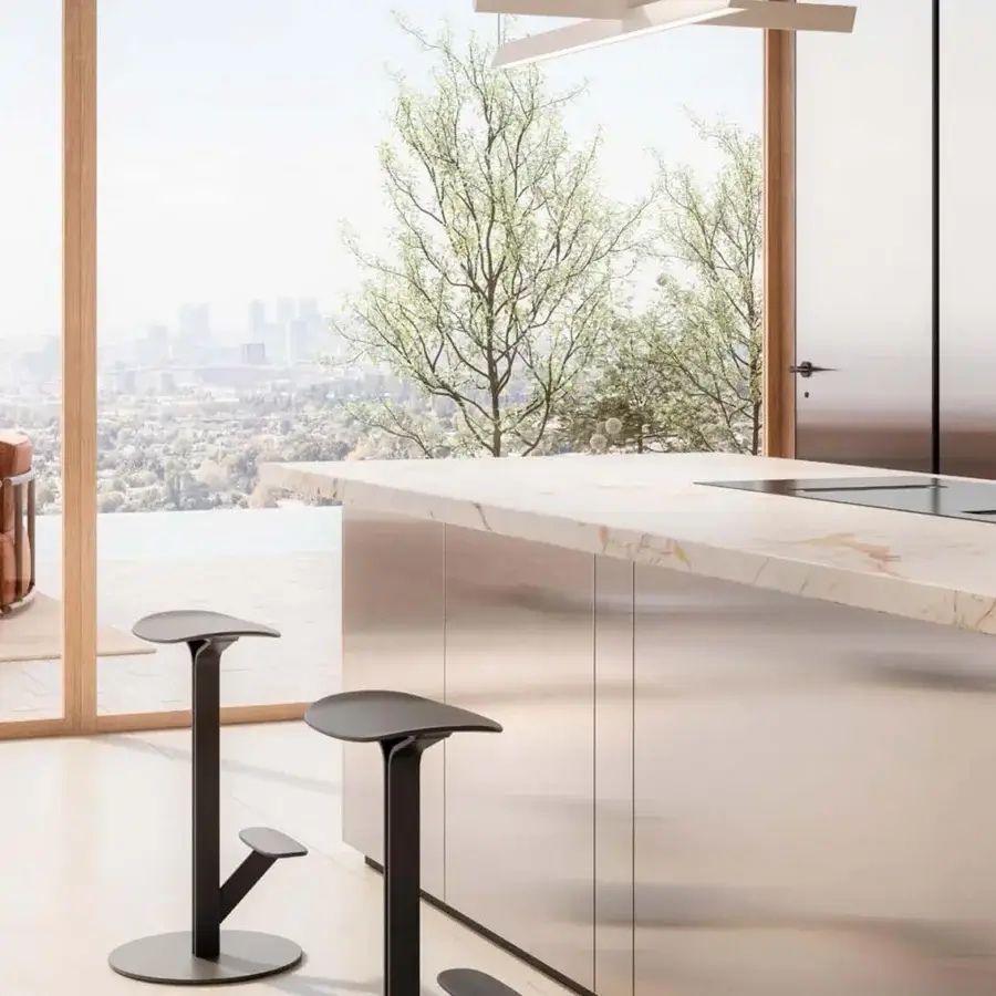 Elegant MDF Italia Duetto stool with dark gray glass-filled polypropylene and powder-coated micro-goffered steel frame