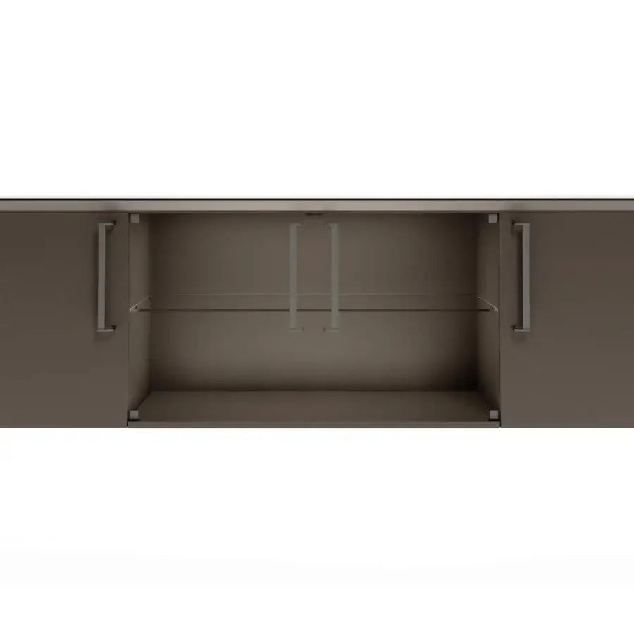 Elegant Turri Milano sideboard with lacquered wood, metal legs and glass doors in a muted brown finish