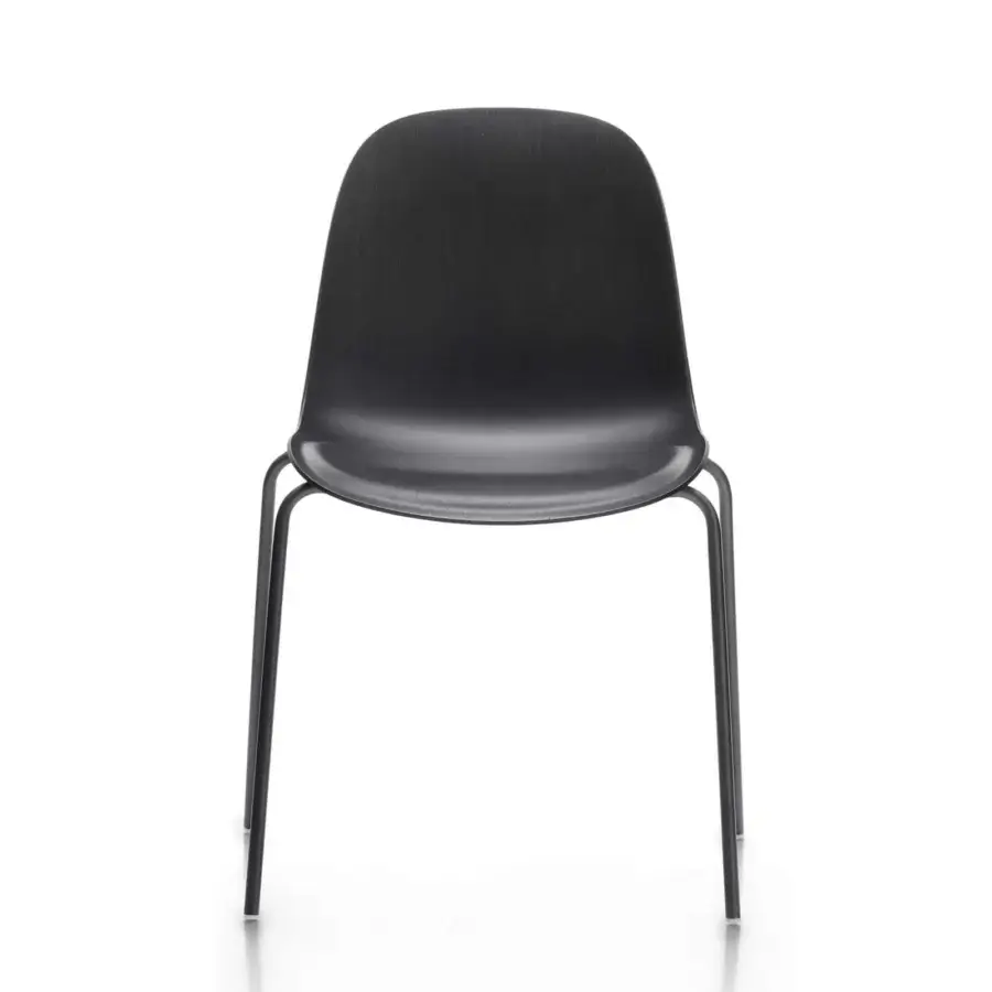 Elegant MDF Italia Press chair with black stained beech plywood and matte graphite grey powder-coated metal legs