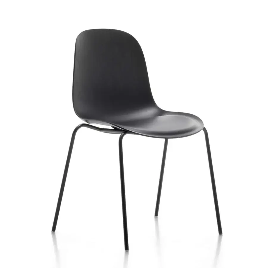 Innovative MDF Italia Press chair with unified black stained beech plywood shell and matte graphite grey powder-coated base