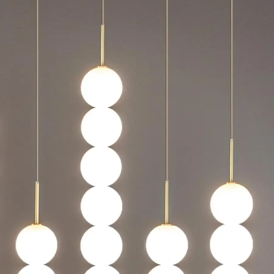 Superior Terzani Abacus multi light suspension lamp with vertical satin white glass diffusers and golden metal rods