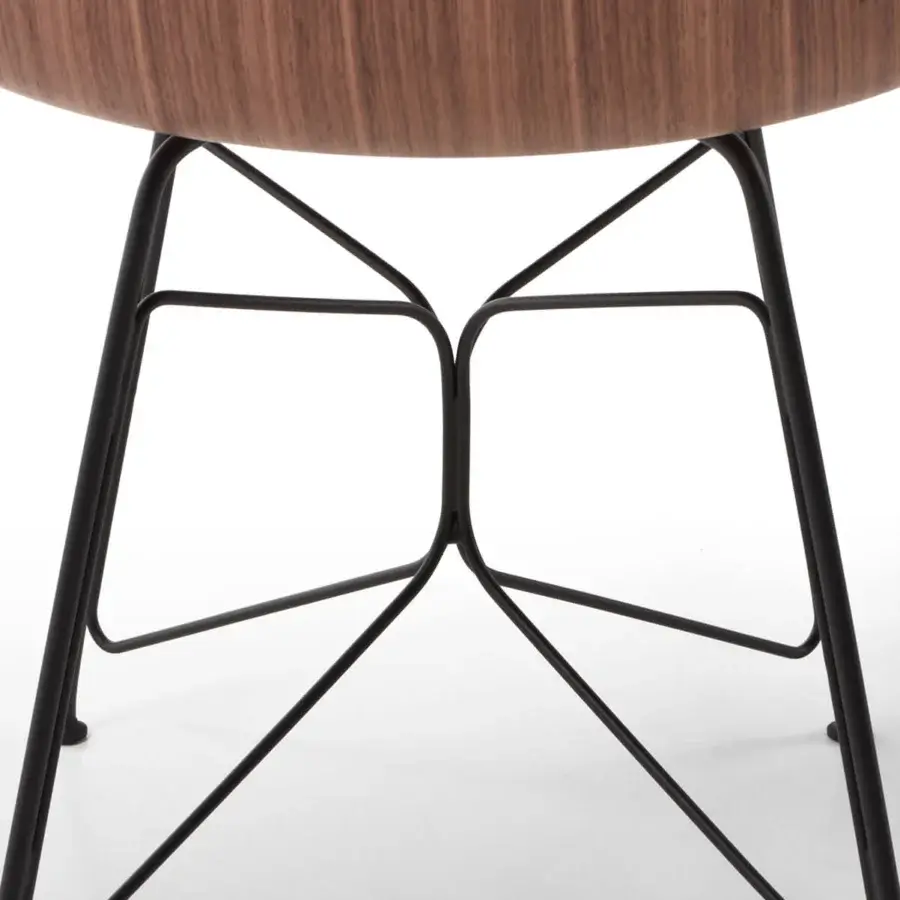 Distinctive MDF Italia Press chair with warm brown Canaletto walnut veneer and graphite grey metal wire base crafted with a satin finish