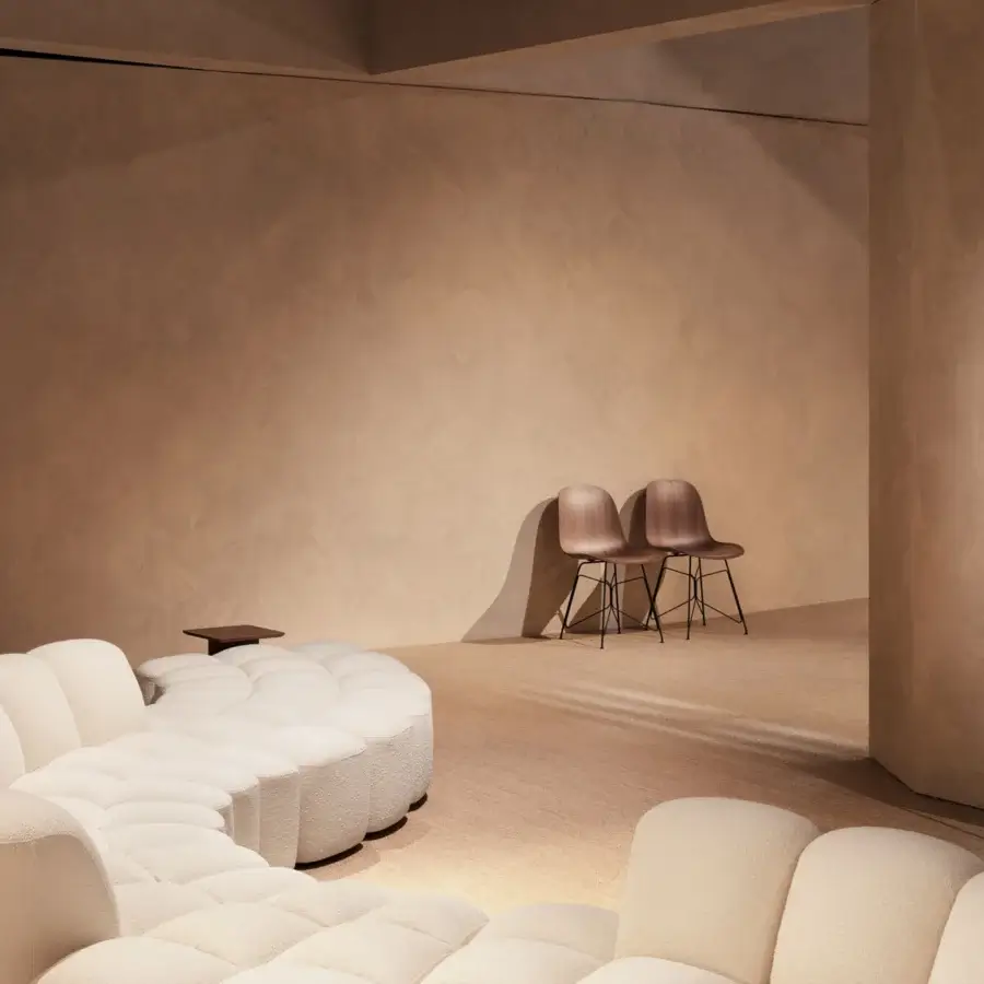 Refined MDF Italia Press chair with a Canaletto walnut veneer shell and graphite grey powder-coated metal legs
