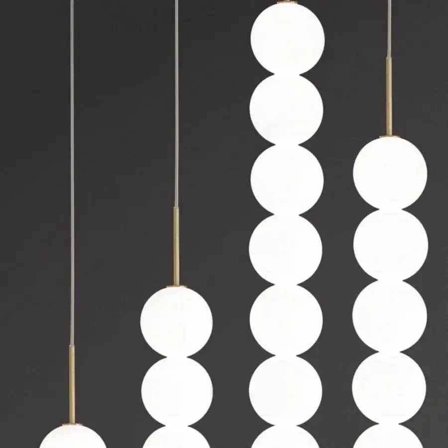 Exclusive Terzani Abacus multi light suspension lamp in brass and satin white glass with refined modular pendants