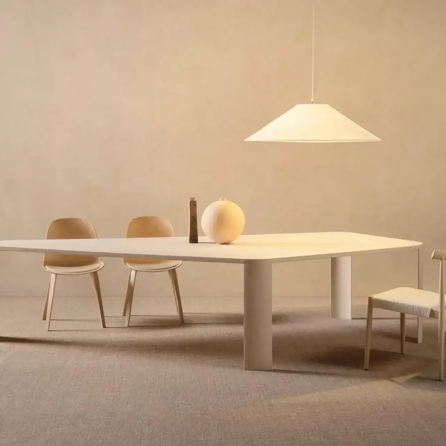 Superior MDF Italia Press chair built in bleached beech plywood with a gently curved backrest embodying minimalist design