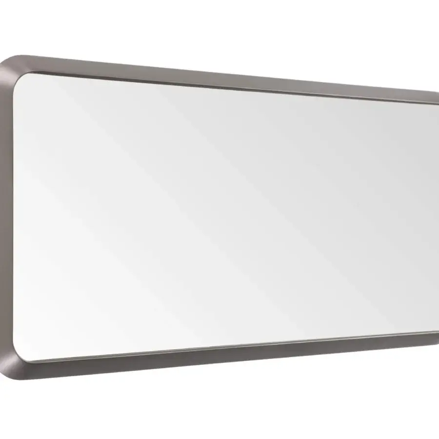 Distinguished Turri Milano mirror crafted in brushed nickel metal with a matte gray finish and rounded corners