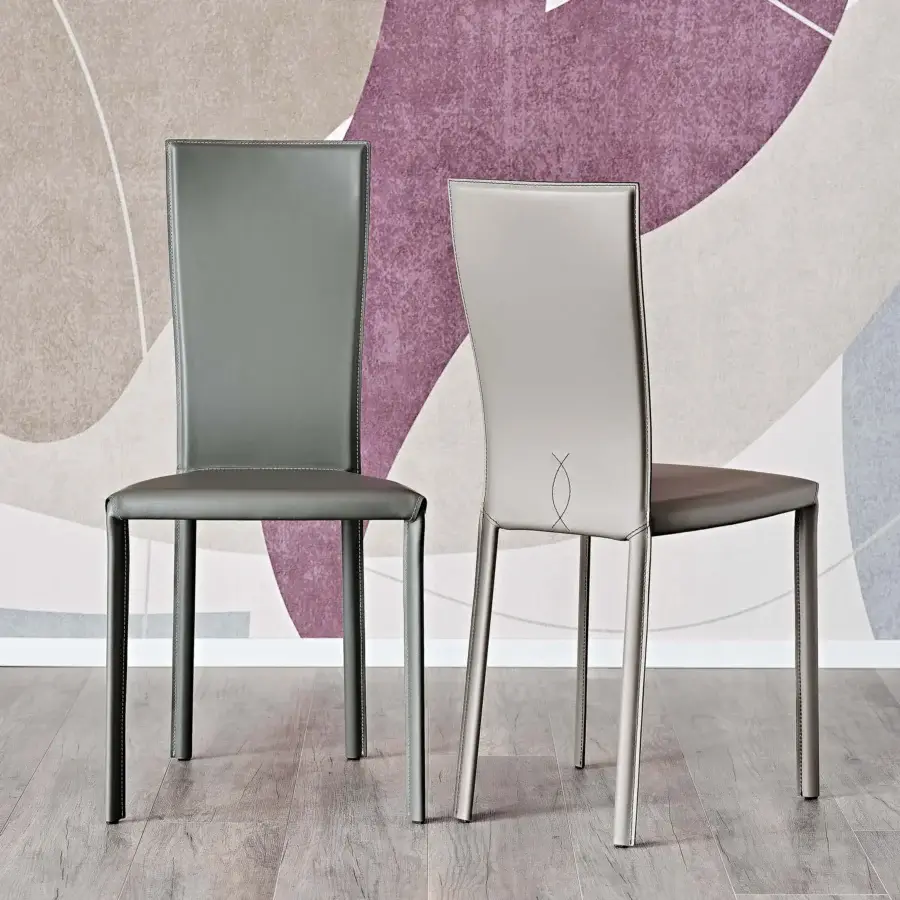 Distinguished Cattelan Italia Nina chair crafted in dark gray leather with sinuous shape and meticulous matching stitching